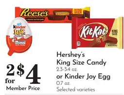 Pavilions Hershey's King Size Candy 2.3-3.4 oz. or Kinder Joy Egg 0.7 oz offer