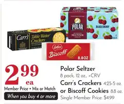 Pavilions Polar Seltzer 8 pack, 12 oz., + CRV Carr's Crackers 4.25-5 oz. or Biscoff Cookies 8.8 oz offer