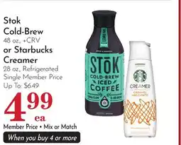 Pavilions Stok Cold-Brew 48 oz., + CRV or Starbucks Creamer 28 oz offer