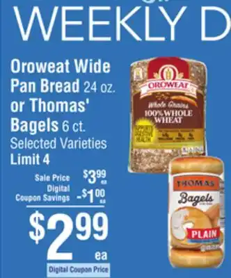 Smart & Final Oroweat Wide Pan Bread or Thomas' Bagels offer