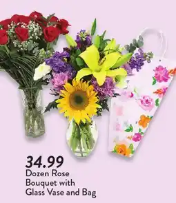 Fresh Thyme Dozen Rose Bouquet with Glass Vase and Bag offer