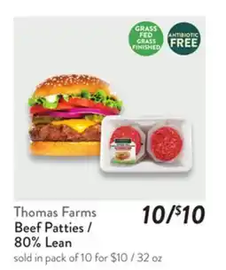 Fresh Thyme Thomas Farms Beef Patties / 80% Lean offer