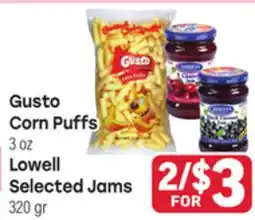 Tony’s Fresh Market Gusto Corn Puffs 3 oz, Lowell Selected Jams 320 gr offer