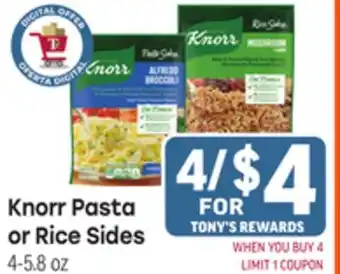 Tony’s Fresh Market Knorr Pasta or Rice Sides offer