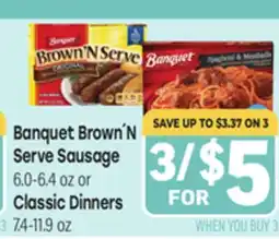 Tony’s Fresh Market Banquet Brown´N Serve Sausage 6.0-6.4 oz or Classic Dinners 7.4-11.9 oz offer