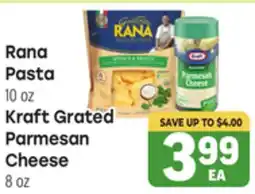 Tony’s Fresh Market Rana Pasta, 10 oz, Kraft Grated Parmesan Cheese, 8 oz offer