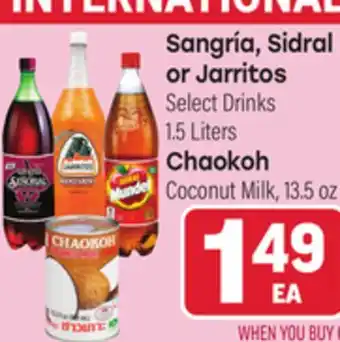 Tony’s Fresh Market Sangría, Sidral or Jarritos Select Drinks 1.5 Liters, Chaokoh Coconut Milk, 13.5 oz offer