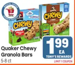 Tony’s Fresh Market Quaker Chewy Granola Bars offer