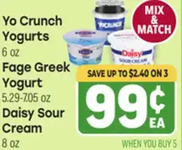 Tony’s Fresh Market Yo Crunch Yogurts 6 oz. Fage Greek Yogurt 5.29-7.05 oz. Daisy Sour Cream 8 oz offer