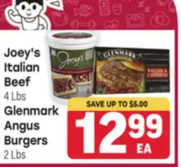 Tony’s Fresh Market Joey's Italian Beef 4 Lbs Glenmark Angus Burgers 2 Lbs offer