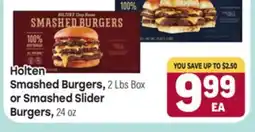 Tony’s Fresh Market Holten Smashed Burgers, 2 Lbs Box or Smashed Slider Burgers, 24 oz offer