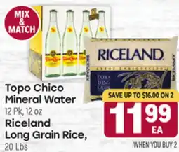 Tony’s Fresh Market Topo Chico Mineral Water 24 Pk, 12 oz, Riceland Long Grain Rice, 20 Lbs offer