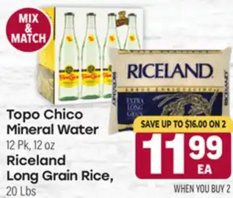 Tony’s Fresh Market Topo Chico Mineral Water 24 Pk, 12 oz, Riceland Long Grain Rice, 20 Lbs offer