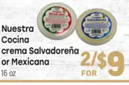 Tony’s Fresh Market Nuestra Cocina crema Salvadoreña or Mexicana offer