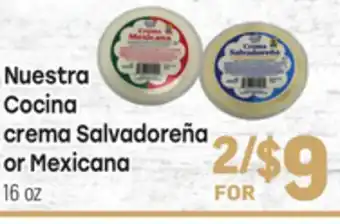 Tony’s Fresh Market Nuestra Cocina crema Salvadoreña or Mexicana offer