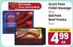 Tony’s Fresh Market Scott Pete Polish Sausage 20 oz Ball Park Beef Franks 15 oz offer