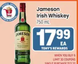 Tony’s Fresh Market Jameson Irish Whiskey offer