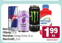 Tony’s Fresh Market Red Bull, 8.4 oz Olipop, 12 oz Monster, Energy Drinks, 16 oz Electrolit, 21 oz offer