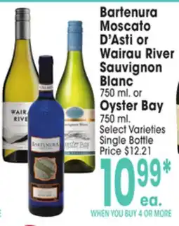 Jewel-Osco Bartenura Moscato D'Asti or Wairau River Sauvignon Blanc 750 ml. or Oyster Bay 750 ml offer