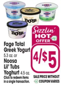 Jewel-Osco Fage Total Greek Yogurt 5.3 oz. or Noosa Lil' Tubs Yoghurt 4.5 oz offer