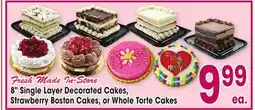 Jewel-Osco 8 Single Layer Decorated Cakes, Strawberry Boston Cakes, or Whole Torte Cakes offer