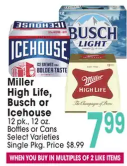 Jewel-Osco Miller High Life, Busch or Icehouse offer