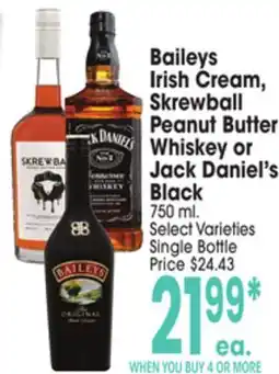 Jewel-Osco Baileys Irish Cream, Skrewball Peanut Butter Whiskey or Jack Daniel's Black offer