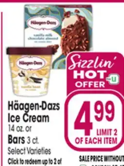Jewel-Osco Häagen-Dazs Ice Cream 14 oz. or Bars 3 ct offer