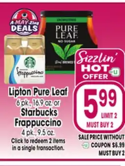 Jewel-Osco Lipton Pure Leaf 6 pk., 16.9 oz. or Starbucks Frappuccino 4 pk., 9.5 oz offer