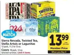 Safeway Sierra Nevada, Twisted Tea, Stella Artois or Lagunitas offer
