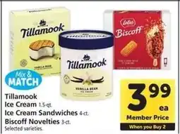 Safeway Tillamook Ice Cream, Ice Cream Sandwiches, Biscoff Novelties offer
