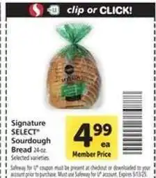Safeway Signature SELECT Sourdough Bread offer