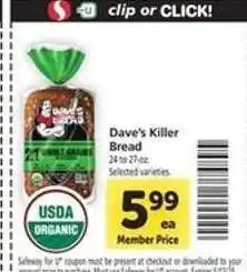 Safeway Dave's Killer Bread offer