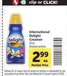 Safeway International Delight Creamer offer
