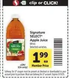 Safeway Signature Select Apple Juice offer