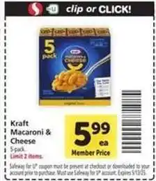 Safeway Kraft Macaroni & Cheese offer