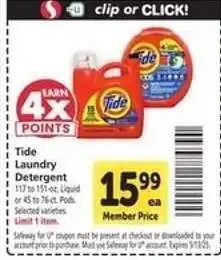 Safeway Tide Laundry Detergent offer