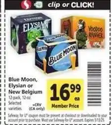 Safeway Blue Moon, Elysian or New Belgium offer