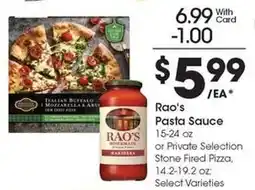 Kroger Rao's Pasta Sauce or Private Selection Stone Fired Pizza offer
