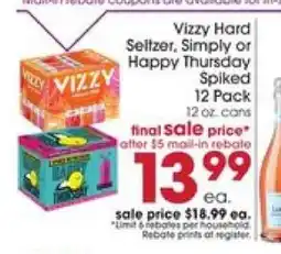 Giant Eagle Vizzy Hard Seltzer, Simply or Happy Thursday Spiked offer