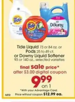 Giant Eagle Tide Liquid or Pods or Downy Liquid Softener offer