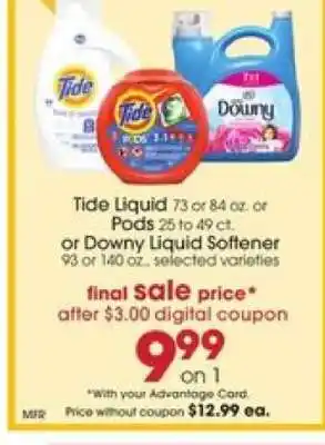 Giant Eagle Tide Liquid or Pods or Downy Liquid Softener offer