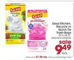 Giant Eagle Glad Kitchen, Recycle, or Quick Tie Trash Bags offer