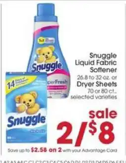 Giant Eagle Snuggle Liquid Fabric Softener or Dryer Sheets offer