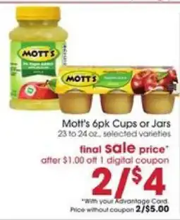 Giant Eagle Mott's 6pk Cups or Jars offer