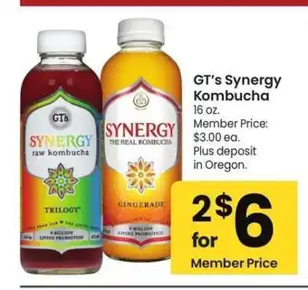 Albertsons GT's Synergy Kombucha - 16 oz. Member Price: $3.00 ea offer