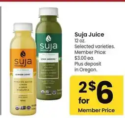 Albertsons Suja Juice - 12 oz. Selected varieties. Member Price: $3.00 ea offer