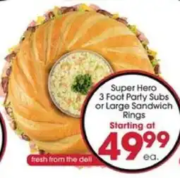 Giant Eagle Super Hero 3 Foot Party Subs or Large Sandwich Rings offer