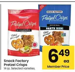 Albertsons Snack Factory Pretzel Crisps - 14 oz. Selected varieties offer