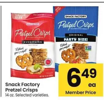 Albertsons Snack Factory Pretzel Crisps - 14 oz. Selected varieties offer